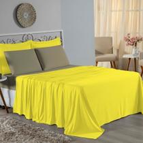 Jogo de Cama Queen Nobre 4 Peças Lençol com Elástico de 30cm de Altura Malha 100% Algodão - Amarelo / Avelã Jogo de Cama Queen Nobre 4 Peças Lençol com Elástico de 30cm de Altura Malha 100% Algodão - Amarelo / Avelã