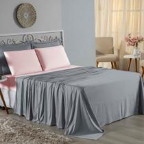 Jogo de Cama Queen Nobre 4 Peças Lençol com Elástico de 30cm de Altura Malha 100% Algodão - Cinza / Rosa Jogo de Cama Queen Nobre 4 Peças Lençol com Elástico de 30cm de Altura Malha 100% Algodão - Cinza / Rosa