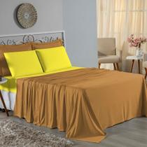 Jogo de Cama Queen Nobre 4 Peças Lençol com Elástico de 30cm de Altura Malha 100% Algodão - Cobre / Amarelo
