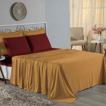 Jogo de Cama Queen Nobre 4 Peças Lençol com Elástico de 30cm de Altura Malha 100% Algodão - Cobre / Vinho
