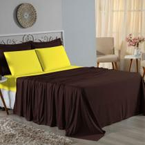 Jogo De Cama Queen Nobre 4 Peças Lençol Com Elástico De 30cm De Altura Malha 100% Algodão - Marrom / Amarelo