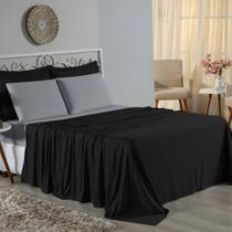 Jogo de Cama Queen Nobre 4 Peças Lençol com Elástico de 30cm de Altura Malha 100% Algodão - Preto / Cinza