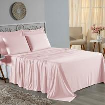 Jogo de Cama Queen Nobre 4 Peças Lençol com Elástico de 30cm de Altura Malha 100% Algodão - Rosa