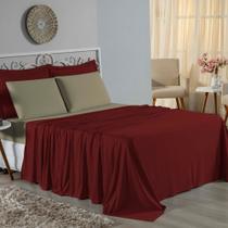 Jogo de Cama Queen Nobre 4 Peças Lençol com Elástico de 30cm de Altura Malha 100% Algodão - Vinho / Avelã Jogo de Cama Queen Nobre 4 Peças Lençol com Elástico de 30cm de Altura Malha 100% Algodão - Vinho / Avelã