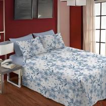 Jogo De Cama Queen Percal 200 Fios Algodão Floral Azul Riviera Elegance Teka