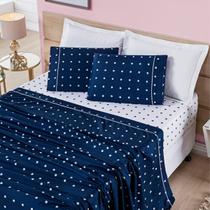 Jogo De Cama Queen Petit Poá 200 Fios 4 Peças Marinho