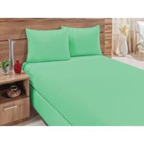 Jogo De Cama Queen Size 3 Peças Malha 100% Algodão Com Lençol E Fronhas Verde Claro