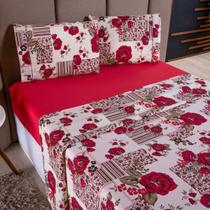 Jogo de Cama Refúgio Casal Percal 180 Fios Algodão Luxo 4 Peças Floral Vermelho Jogo de Cama Refúgio Casal Percal 180 Fios Algodão Luxo 4 Peças Floral Vermelho