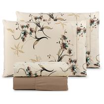 Jogo de Cama Refúgio Casal Percal Algodão Luxo 4 Peças Floral Cáqui