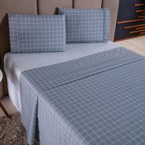 Jogo de Cama Refúgio Queen Percal 180 Fios Algodão Luxo 4 Peças Grid Cinza