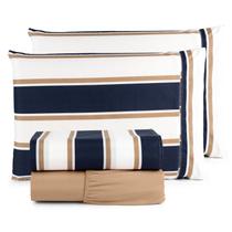 Jogo de Cama Refúgio Queen Percal Algodão Luxo 4 Peças Azul Listrado