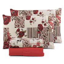 Jogo de Cama Refúgio Queen Percal Algodão Luxo 4 Peças Floral Vermelho Jogo de Cama Refúgio Queen Percal Algodão Luxo 4 Peças Floral Vermelho
