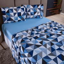 Jogo de Cama Refúgio Queen Percal Algodão Luxo 4 Peças Geométrico Azul