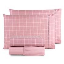 Jogo de Cama Refúgio Queen Percal Algodão Luxo 4 Peças Grid Rosa