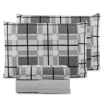 Jogo de Cama Refúgio Queen Percal Algodão Luxo 4 Peças Xadrez Cinza