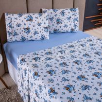 Jogo de Cama Refúgio Solteiro Percal 180 Fios Algodão Luxo 3 Pçs Floral Azul Jogo de Cama Refúgio Solteiro Percal 180 Fios Algodão Luxo 3 Pçs Floral Azul