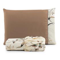 Jogo de Cama Refúgio Solteiro Percal Algodão Luxo 2 Pçs Floral Cáqui