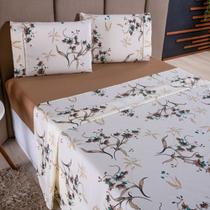 Jogo de Cama Refúgio Solteiro Percal Algodão Luxo 3 Peças Floral Cáqui Jogo de Cama Refúgio Solteiro Percal Algodão Luxo 3 Peças Floral Cáqui
