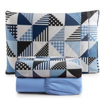 Jogo de Cama Refúgio Solteiro Percal Algodão Luxo 3 Peças Geométrico Azul