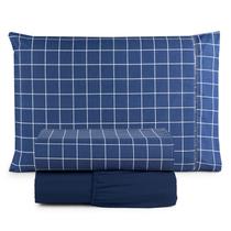 Jogo de Cama Refúgio Solteiro Percal Algodão Luxo 3 Peças Grid Azul Jogo de Cama Refúgio Solteiro Percal Algodão Luxo 3 Peças Grid Azul