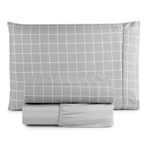 Jogo de Cama Refúgio Solteiro Percal Algodão Luxo 3 Peças Grid Cinza Jogo de Cama Refúgio Solteiro Percal Algodão Luxo 3 Peças Grid Cinza