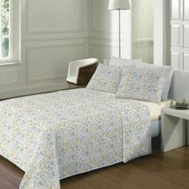 Jogo de Cama Solteiro 03 Peças Estampado Essencia 1,50m x 2,20 Lepper - Flores Creme