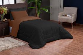 jogo de cama solteiro 04 peças dupla face marrom preto hipercal