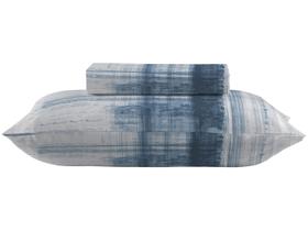 Jogo de Cama Solteiro 100% algodão Camesa 120 fios Super Cotton Linen Azul 2 Peças