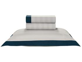 Jogo de Cama Solteiro 100% Algodão Karsten 200 Fios Arbóris Branco e Azul 3 Peças