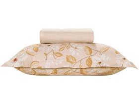 Jogo de Cama Solteiro 100% Algodão Karsten 200 fios Cecília Bege e Branco 2 Peças