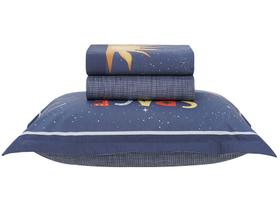 Jogo de Cama Solteiro 100% Algodão Karsten 200 Fios Galaxia II Azul e Amarelo 3 Peças