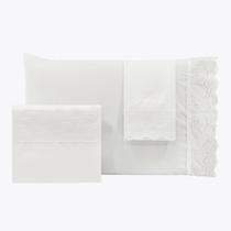 Jogo de cama solteiro bordado inglês - estrela branco