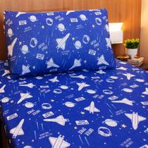 Jogo de Cama Solteiro Doce Vida Malha Misto Astroboy Bic 2 Pçs Azul