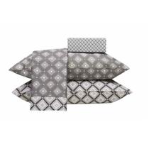 Jogo de Cama Solteiro Duplo 3 Peças 140 Fios Realce Premium Hugo Sultan Cinza 50% Algodão e 50% Poliéster