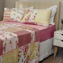 Jogo de Cama Solteiro Estampado 03 peças Leader - Patchwork Rosas