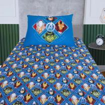 Jogo de Cama Solteiro Infantil com Elástico 2 Peças Azul Marvel Vingadores