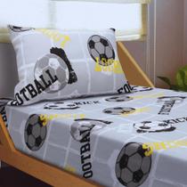 Jogo De Cama Solteiro Infantil Com Elástico 2 Peças Estampa Futebol Cinza