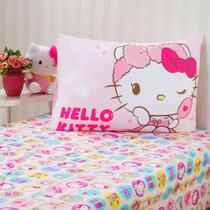 Jogo de Cama Solteiro Infantil Lençol Menina Hello Kitty 2 Peças Estampado Personagens - Com Elástico