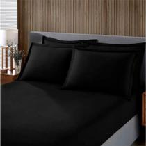 Jogo De Cama Solteiro King Malha Liso 2 Peças Image Preto