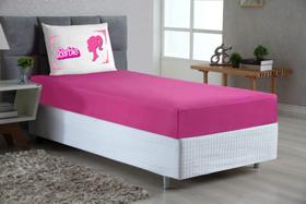 Jogo de cama solteiro lençol 02 peças estampado pink branco barbie