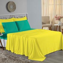 Jogo de Cama Solteiro Nobre 3 Peças Lençol com Elástico de 30cm de Altura Malha 100% Algodão - Amarelo / Jade Jogo de Cama Solteiro Nobre 3 Peças Lençol com Elástico de 30cm de Altura Malha 100% Algodão - Amarelo / Jade