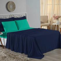 Jogo De Cama Solteiro Nobre 3 Peças Lençol Com Elástico De 30cm De Altura Malha 100% Algodão - Azul-marinho / Jade Jogo De Cama Solteiro Nobre 3 Peças Lençol Com Elástico De 30cm De Altura Malha 100% Algodão - Azul-marinho / Jade