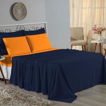 Jogo de Cama Solteiro Nobre 3 Peças Lençol com Elástico de 30cm de Altura Malha 100% Algodão - Azul-Marinho / Laranja Jogo de Cama Solteiro Nobre 3 Peças Lençol com Elástico de 30cm de Altura Malha 100% Algodão - Azul-Marinho / Laranja