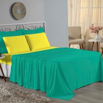 Jogo de Cama Solteiro Nobre 3 Peças Lençol com Elástico de 30cm de Altura Malha 100% Algodão - Jade / Amarelo Jogo de Cama Solteiro Nobre 3 Peças Lençol com Elástico de 30cm de Altura Malha 100% Algodão - Jade / Amarelo