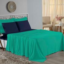 Jogo De Cama Solteiro Nobre 3 Peças Lençol Com Elástico De 30cm De Altura Malha 100% Algodão - Jade / Azul-marinho Jogo De Cama Solteiro Nobre 3 Peças Lençol Com Elástico De 30cm De Altura Malha 100% Algodão - Jade / Azul-marinho