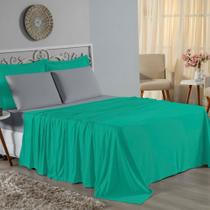 Jogo de Cama Solteiro Nobre 3 Peças Lençol com Elástico de 30cm de Altura Malha 100% Algodão - Jade / Cinza Jogo de Cama Solteiro Nobre 3 Peças Lençol com Elástico de 30cm de Altura Malha 100% Algodão - Jade / Cinza
