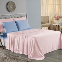 Jogo de Cama Solteiro Nobre 3 Peças Lençol com Elástico de 30cm de Altura Malha 100% Algodão - Rosa / Azul-Bebê Jogo de Cama Solteiro Nobre 3 Peças Lençol com Elástico de 30cm de Altura Malha 100% Algodão - Rosa / Azul-Bebê