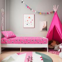 Jogo de Cama Solteiro Portallar Malha Misto Estampado Bulldog Frances 2 Pçs com Elastico Pink