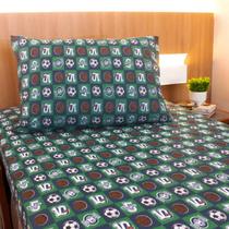Jogo de Cama Solteiro Portallar Malha Misto Estampado Esportes 2 Pçs com Elástico Verde