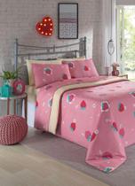 Jogo de Cama Solteiro Rosa Morangos 3 Peças